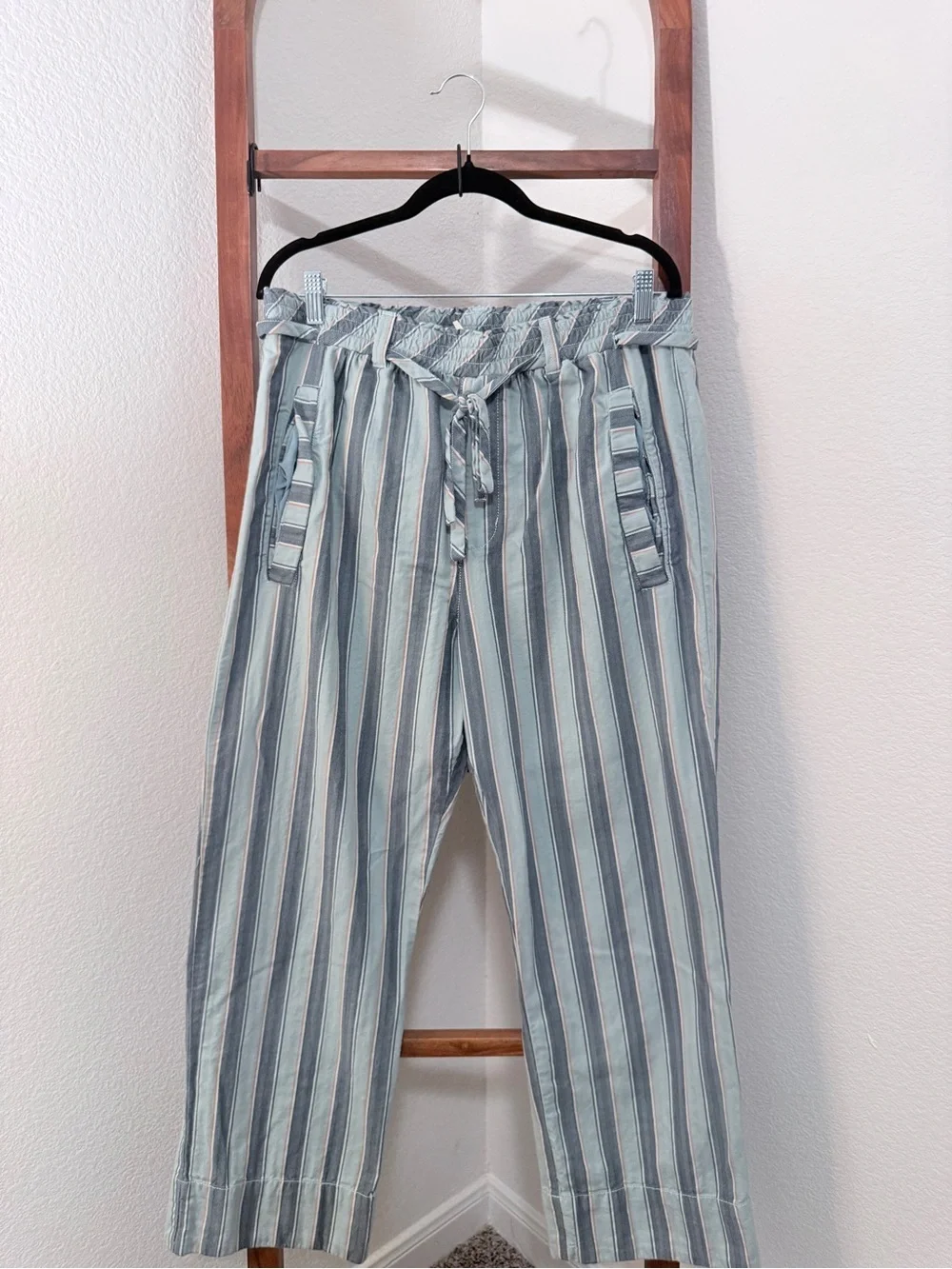 Free People Marielle Stripe Cotton Drawstring Straight Leg Pants